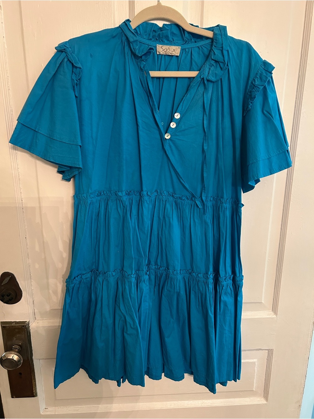 Sofia Madrid Teal Ruffled Tiered Mini Dress